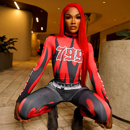 High Waist Jumpsuit Printed Hip Lifting Casual Pants for Women
