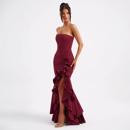Ladies' sexy off shoulder, sexy off shoulder strapless, hip hugging, irregular wave fashion party dress