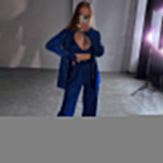 Women Clothing Glitter Three Piece Set Sexy Party Long Sleeve Suit Top High Waist Trousers Suit