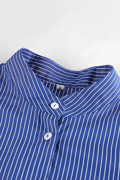 Blusa suelta de manga larga con rayas de patchwork