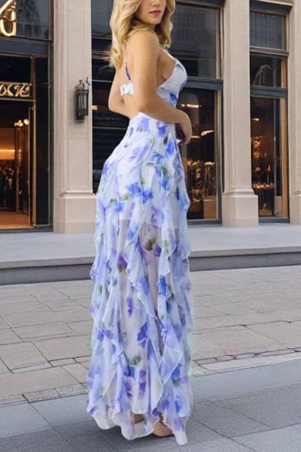 Millie | Floral Ruffle Long Skirt Women's Fashion Chiffon Printed Fairy Style Long Style Evening Dress Coupon