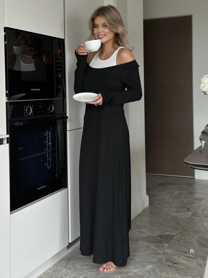 Long Sleeve Stitching Faux Two Piece Vest Sexy Dress