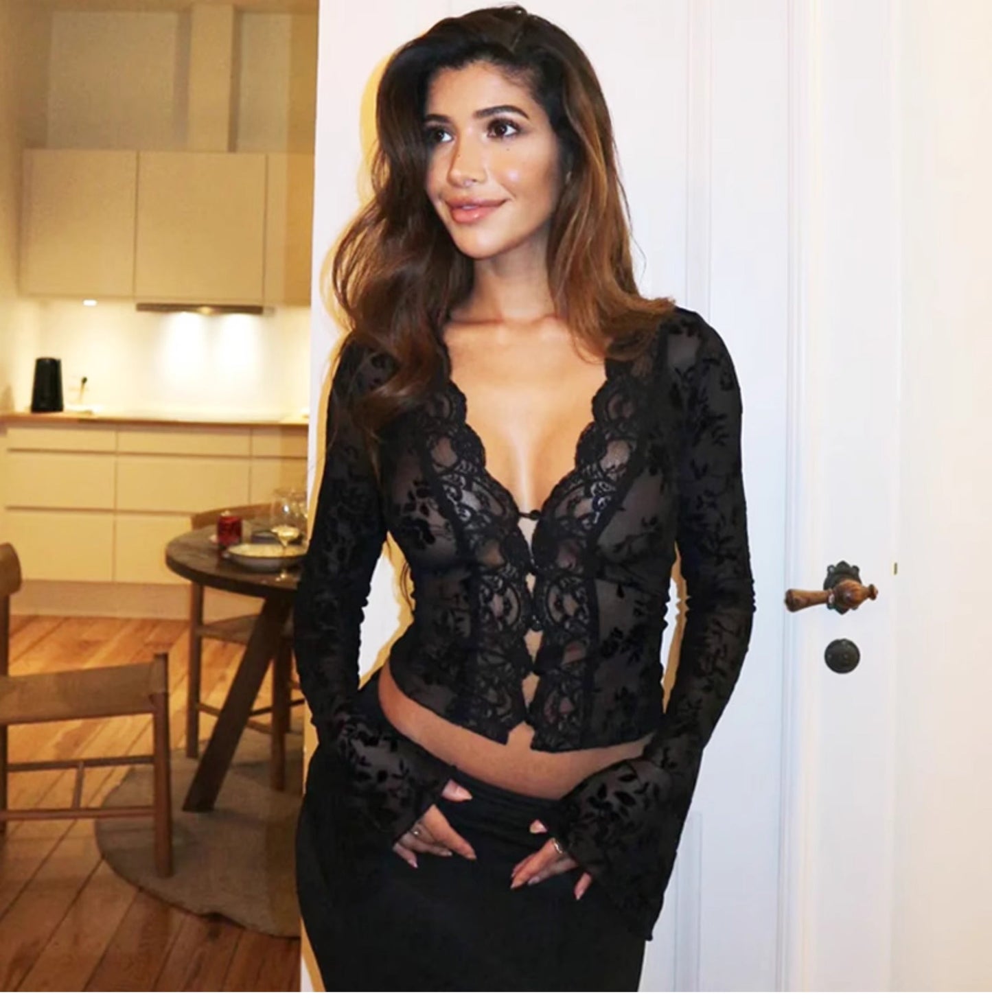 Wednesday Leopard Lace Mesh Top