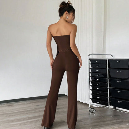 Women Clothing Sexy Street Spring Summer Tube Top Trousers Two Piece Set