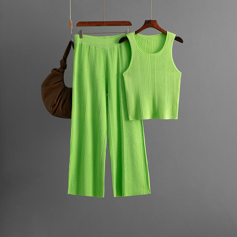 Summer Inner Wear Women round Neck Sleeveless Top Knitted Two Piece