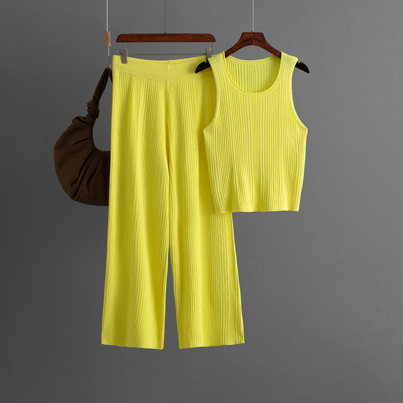 Summer Inner Wear Women round Neck Sleeveless Top Knitted Two Piece