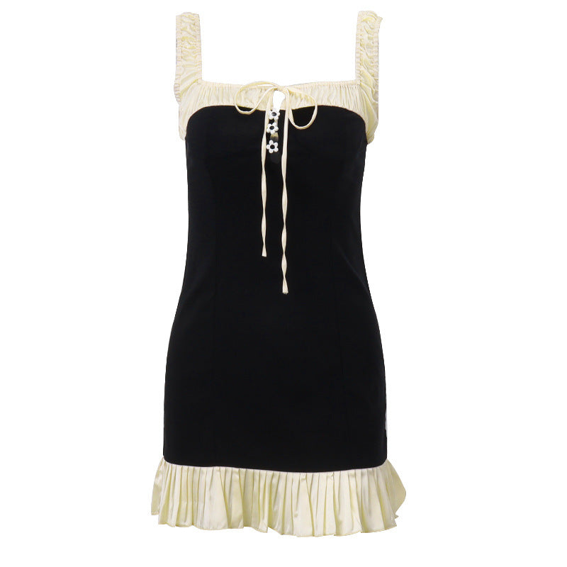 Spring Summer Sexy Sexy Slim Fit Contrast Colors Ruffled Dress