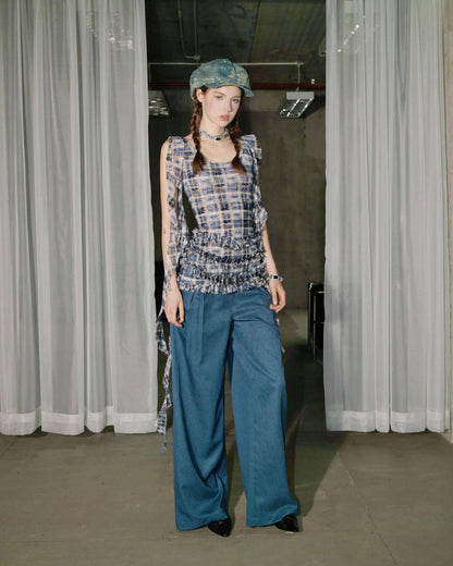 Pleated Plaid Miniskirt Sleeveless Dress
