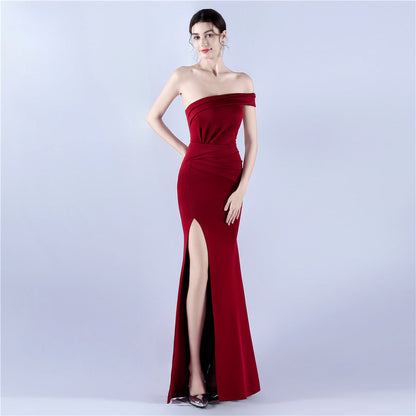 Dress Satin off Shoulder Hosting Celebration Annual Party Cocktail Evening Dress