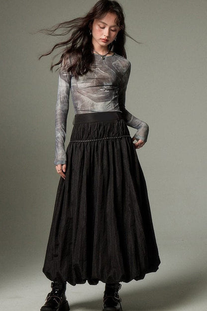Vintage Ruffled Flowing Maxi Skirt