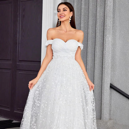 Off Shoulder Evening Dress Elegant Graceful Simple Dress Outdoor Travel Photography Light Wedding Dress
