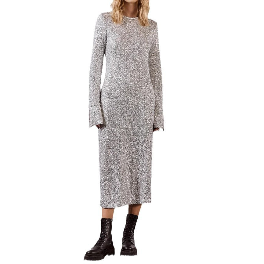 Simple Sequin Street Long Sleeve Dress Women