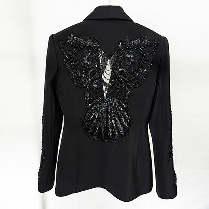 Spring Stars Mesh Patchwork Heavy Industry Beads Blazer Chiffon Trousers Two Piece Pant Sets