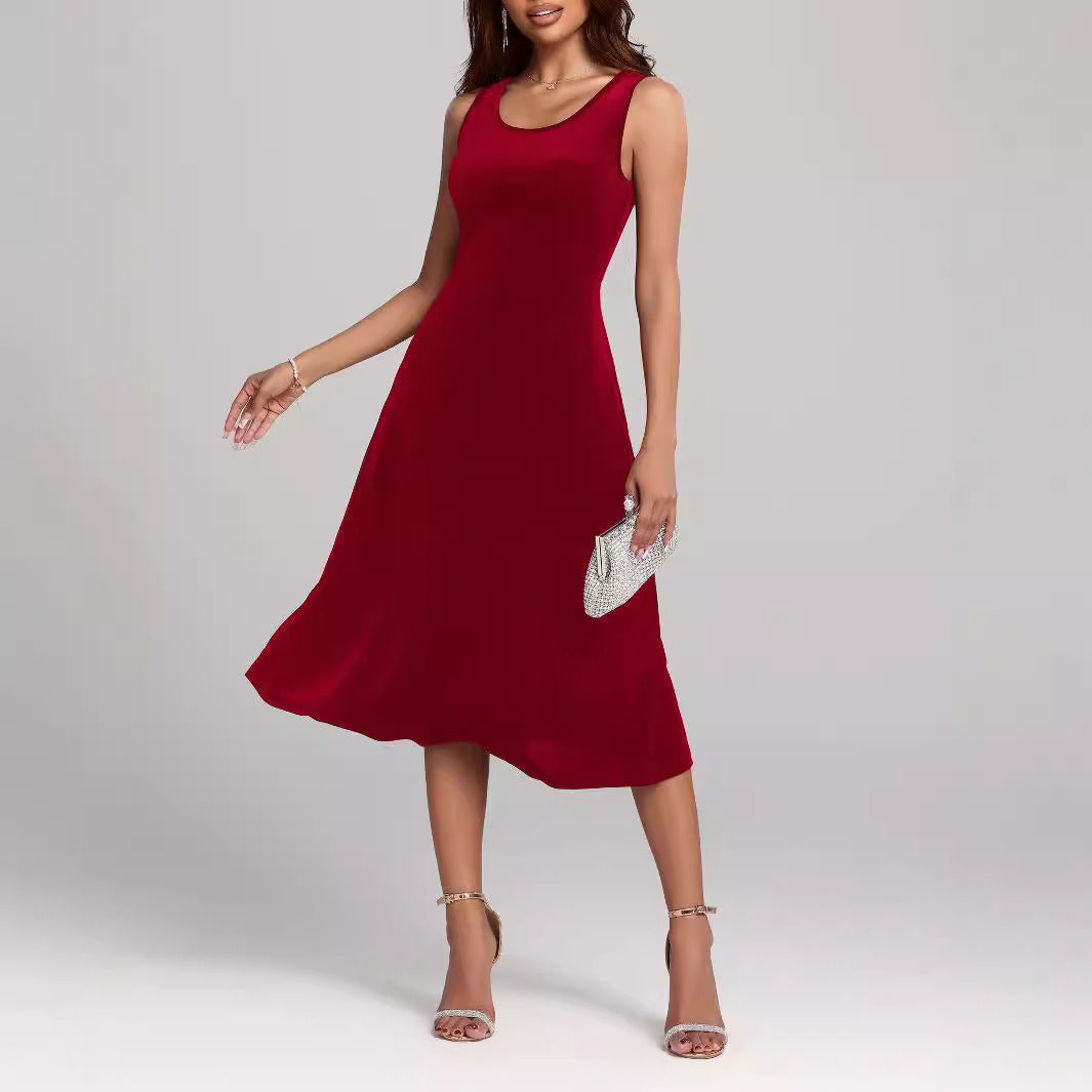 Autumn Winter Mid Length Sexy Slimming High Sense Pleuche Dress Women Dress