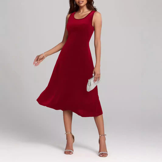 Autumn Winter Mid Length Sexy Slimming High Sense Pleuche Dress Women Dress