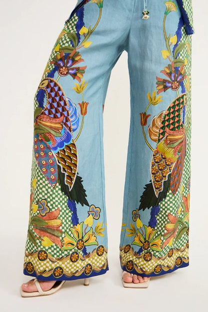 Conjunto de pantalón floral con mangas globo Félice