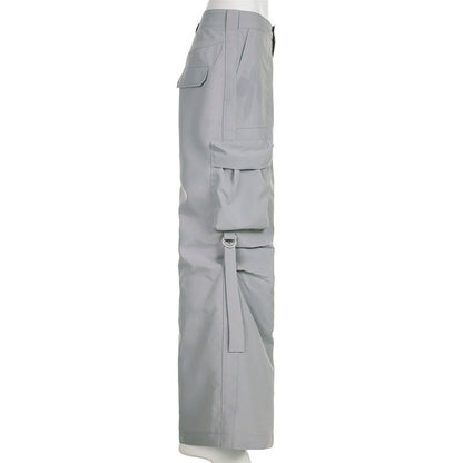 Washed Gray Baggy Cargo Jeans