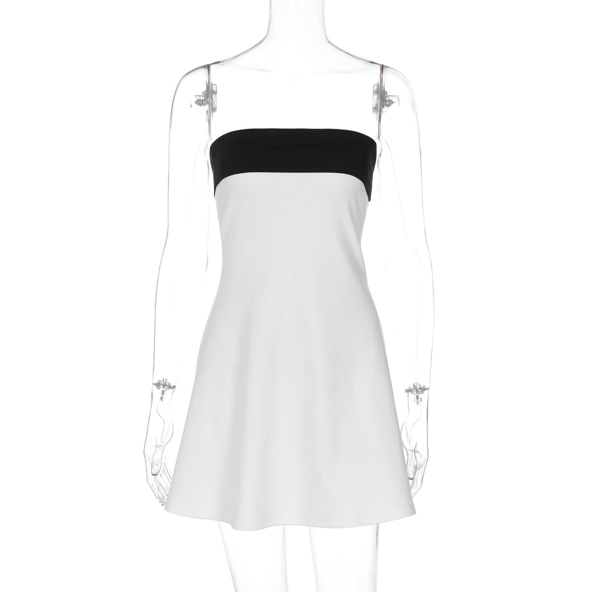 Women Clothing Spring Sexy Sexy Contrast Color Tube Top off Neck Waist Slimming Dress