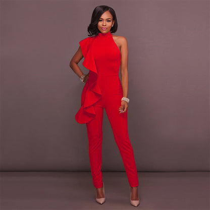 Women Clothing Dress Ruffled Sleeveless Sexy Jumpsuit