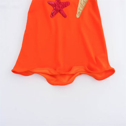 Beachside Dreams Starfish Sequin Wave Hem Stretch Tank Mini Dress