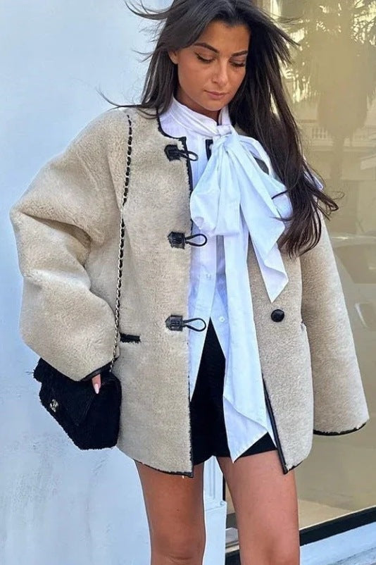 Chaqueta holgada de piel de cordero