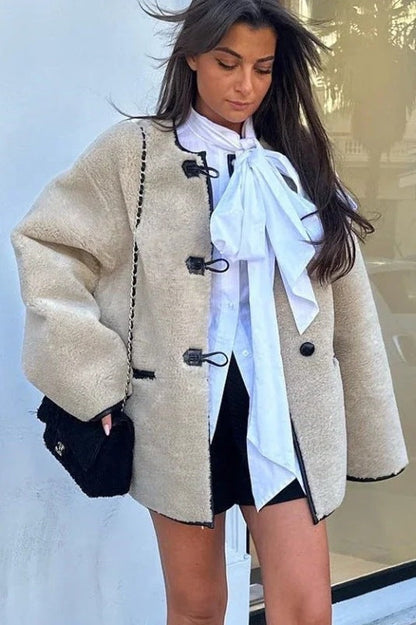 Chaqueta holgada de piel de cordero