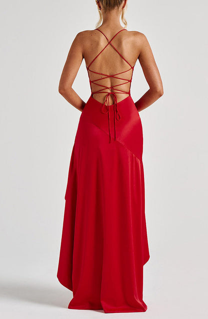 Ladies' sexy camisole backless party dress with ruffle edge irregular dress