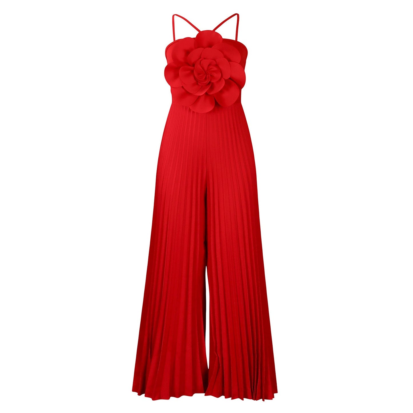 Women Clothing Summer Halter Three Dimensional Floral Solid Color Wide Leg plus Size Jumpsuit