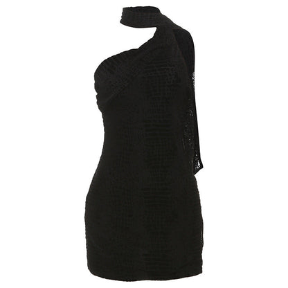 Spring Women Elegant Sexy Slim Fit Backless Lace up Scarf Collar Dress Women