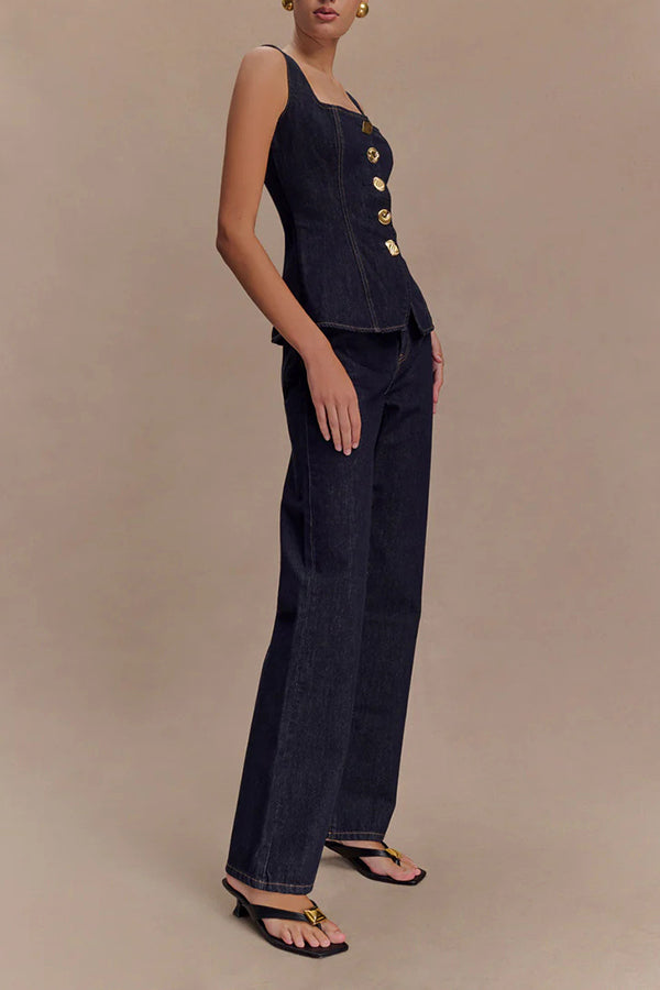 Stassi Denim High Waist Pocketed Straight Leg Jeans