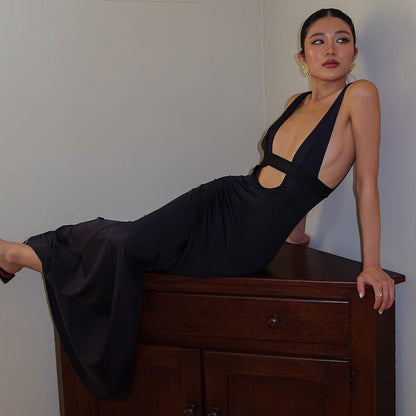Best Seller in Sexy Deep V Plunge Patch Hollow Out Cutout Corset Maxi Dress Slim Strap Dress