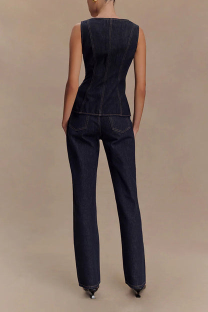 Stassi Denim High Waist Pocketed Straight Leg Jeans