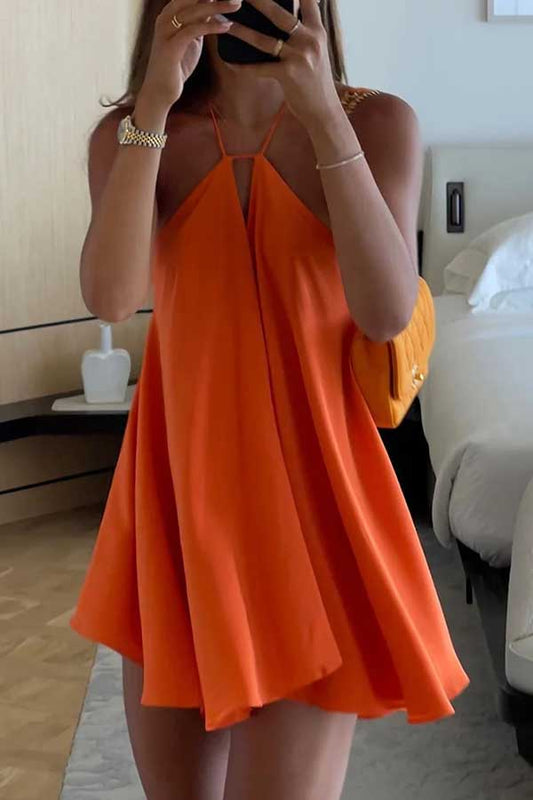 Women's Mini Dress - Gradient Silhouette Orange Casual Clothing with Light Color Fabric Collar