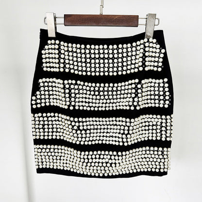 Early Spring Personalized Shrug Point Slim Blazer Heavy Industry Pearl Beaded Skirt Sets