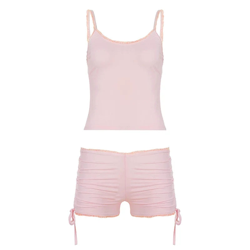 Lace Trim Cami and Shorts Set