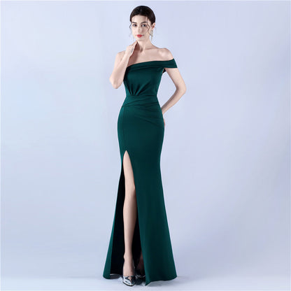 Dress Satin off Shoulder Hosting Celebration Annual Party Cocktail Evening Dress