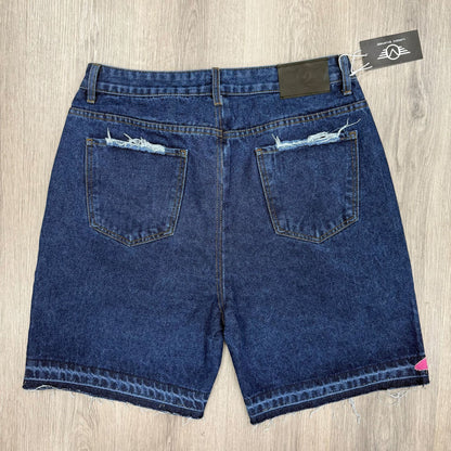 Street Style Abstract Letter Patchwork Denim Shorts