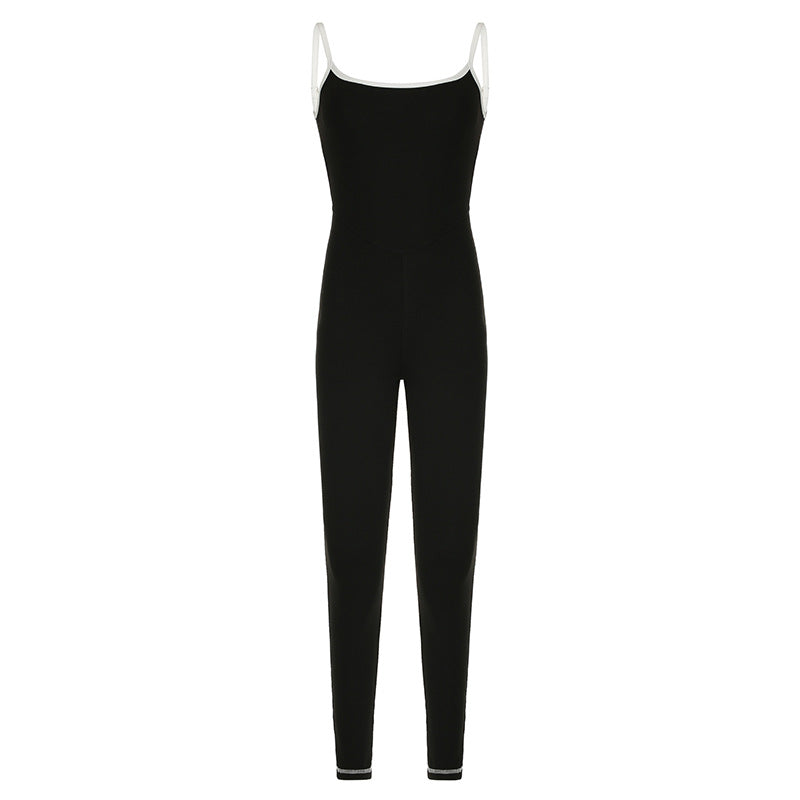 Women Clothing Edge Adjustable Sling Jumpsuit Contrast Color Tight Sexy Yoga Sports One Piece Trousers