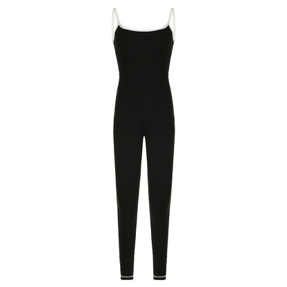Women Clothing Edge Adjustable Sling Jumpsuit Contrast Color Tight Sexy Yoga Sports One Piece Trousers