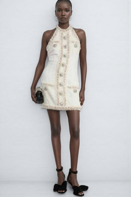 Jorrel Sleeveless Jewel Button Mini Dress
