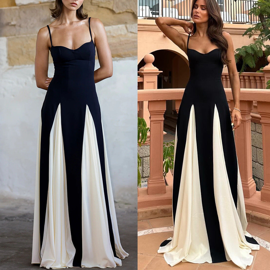 Eternal elegant stitching black and white tulle wavy dress