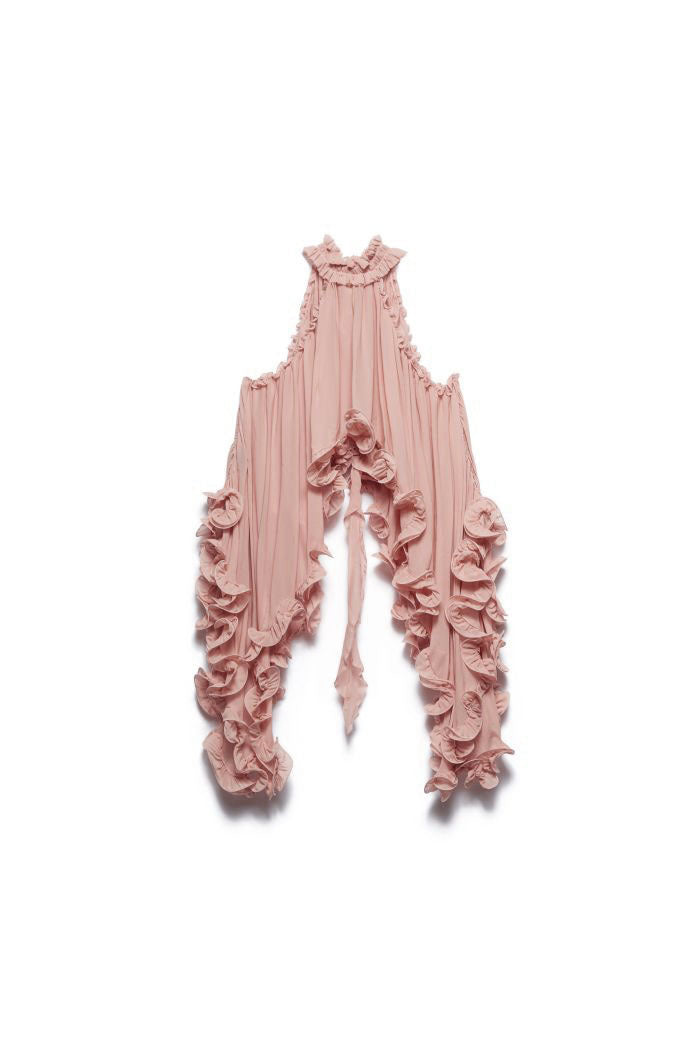 Romantic Drama Chiffon Wavy Ruffles Halter Irregular A-line Top