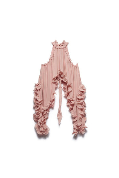 Romantic Drama Chiffon Wavy Ruffles Halter Irregular A-line Top