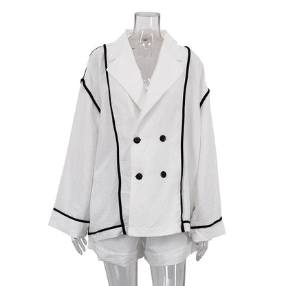 Lazy Women Collared Long Sleeve Cardigan Lace up Loose Fitting Wide Leg Romper Casual Two Piece Sets