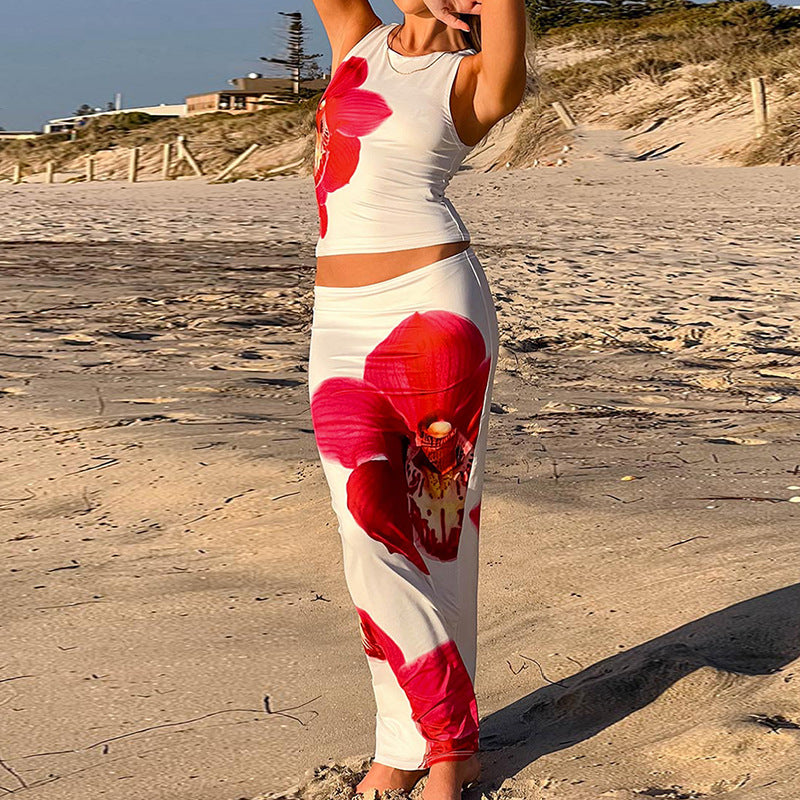 Carmen Orchid Print Maxi Skirt Set
