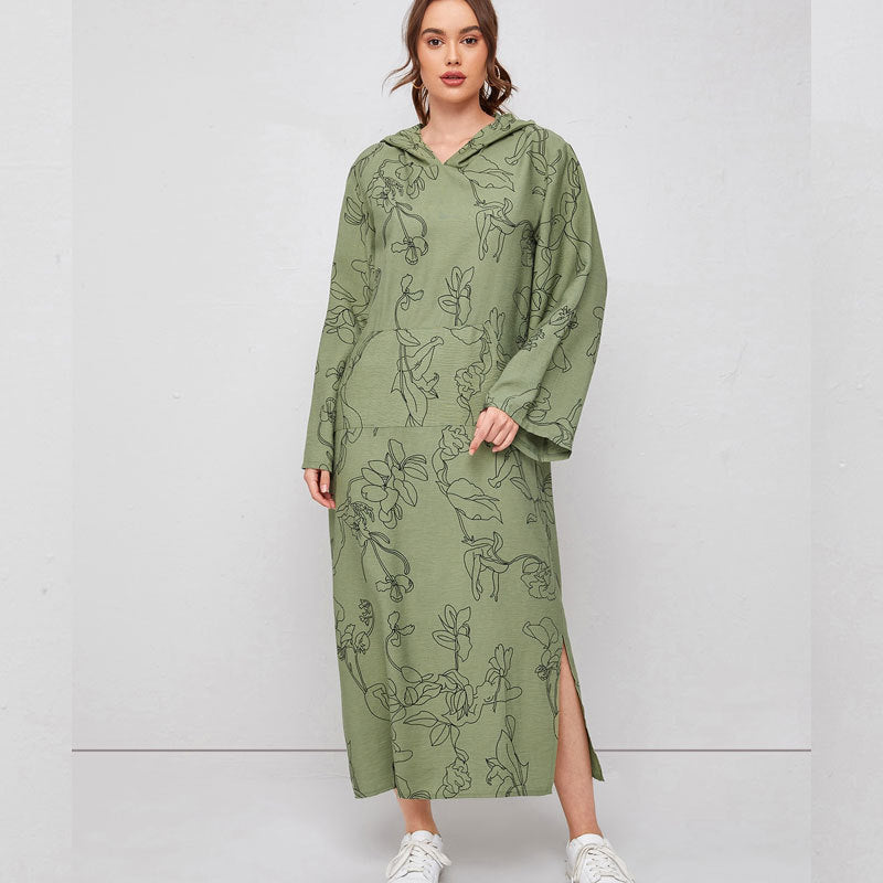 Middle East Sweater Hooded Women Dress Loose Office Socialite Dress