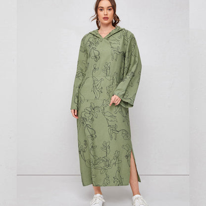 Middle East Sweater Hooded Women Dress Loose Office Socialite Dress