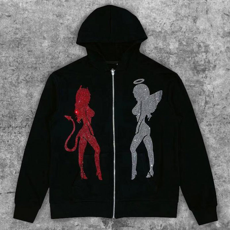 Heart 3D Print Zip-up Long Sleeve Hoodie