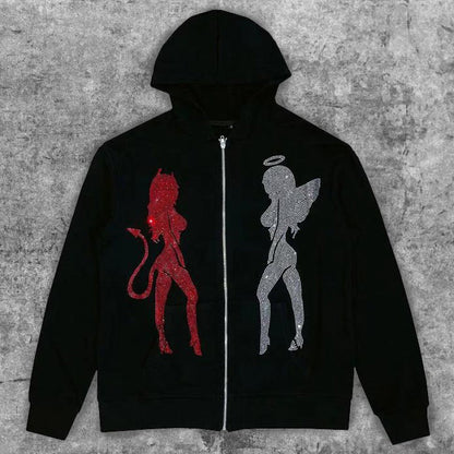 Heart 3D Print Zip-up Long Sleeve Hoodie