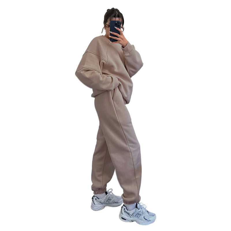 Autumn Winter Solid Color Round Neck Long Sleeve Sweaters Women Clothing Casual Loose Trousers Suit